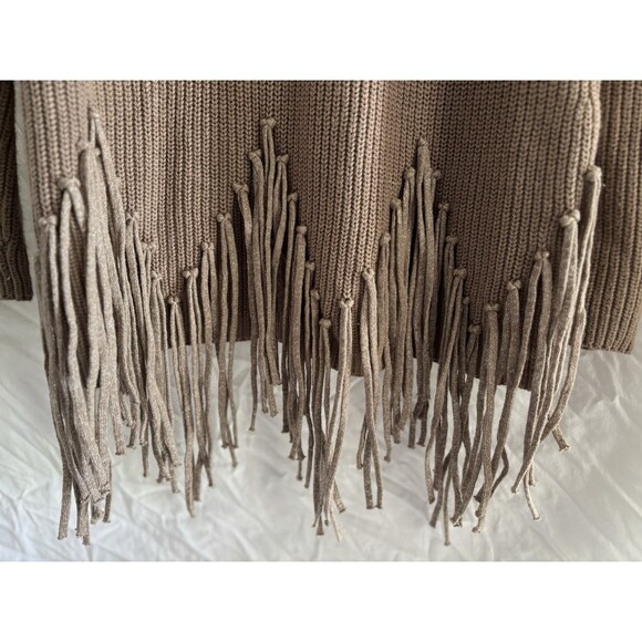 Chicos Drama Fringe Sweater Tan Brown Shimmer Rib Knit Large Chic Western - Picture 5 of 7